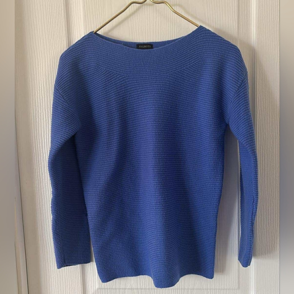 Talbots Classic Blue Crew Neck Sweater Lambswool